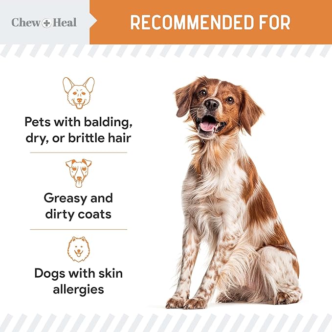 Omega 3 Fish Oil for Dogs Small Breeds & Puppies - 180 Mini Softgels, 300mg Wild Caught Salmon Oil - Skin & Coat, Shedding, Itchy Skin, Hot Spots, Allergies - EPA & DHA - Made in USA - Chew + Heal