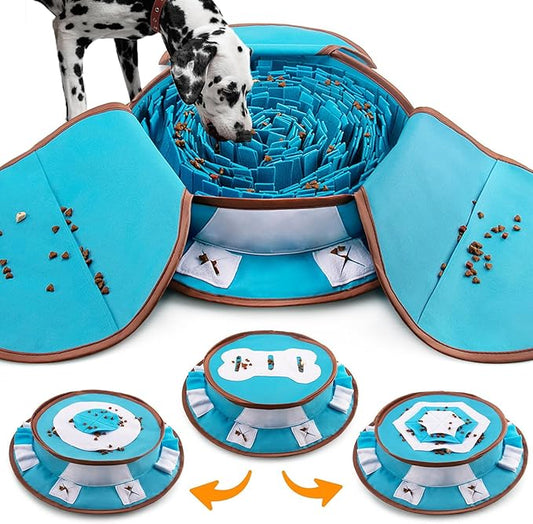 AWOOF Pet Snuffle Mat for Dogs, Interactive Feed Game for Boredom, Encourages Natural Foraging Skills for Cats Dogs Bowl Travel Use, Dog Treat Dispenser Indoor Outdoor Stress Relief (Blue)