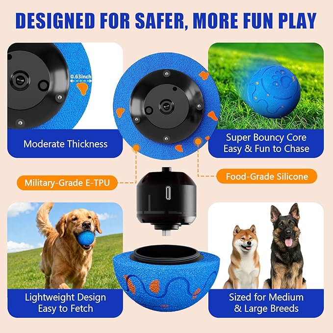 Interactive Dog Ball, Automatic Rolling Bouncing Dog Toy, 3 Modes for Active Engagement, Made from Durable E-TPU, Perfect for Chewing, Ideal for Exercise Mental Stimulation