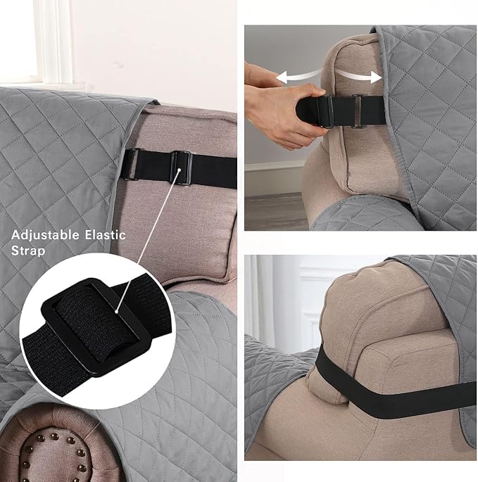 Sofa Protector for Dogs/Cats/Pets Sofa Slipcover Quilted Furniture Protector with Non Slip Elastic Strap Water Resistant Sofa Covers Couch Covers Seat Width: 78" (Oversized Sofa, Light Grey/Beige)
