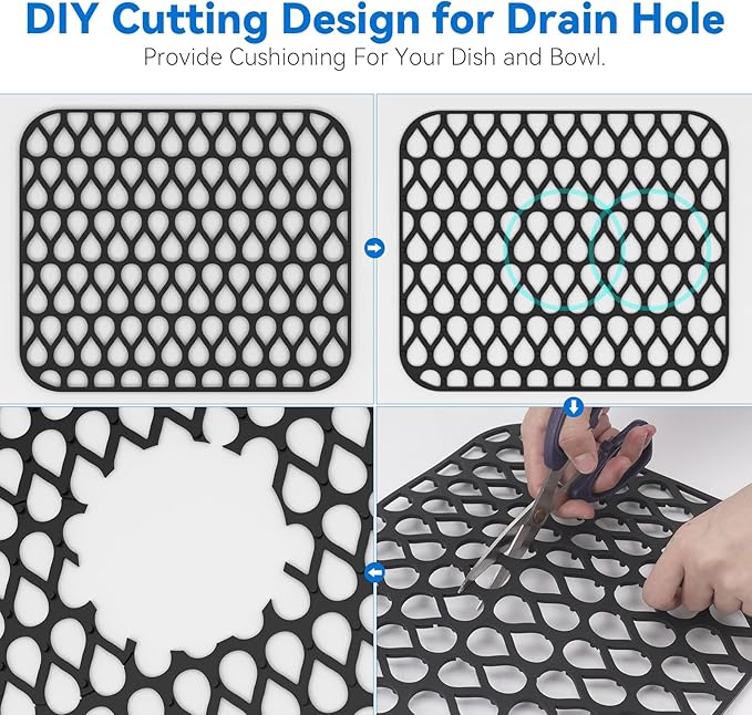 Kitchen Sink Mats,1Pcs TOOVEM 13.6"x11.6" Kitchen Sink Protector Grid for Bottom of Center Drain, Non-slip Heat Resistant Liner for Farmhouse Stainless Steel Porcelain Black