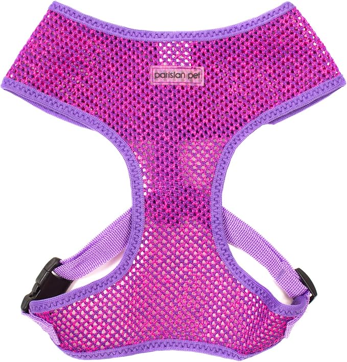 Parisian Pet Girl Dog Harness - Soft Padded Purple/Pink Dog Vest Harness - 100% Mesh Fabric Puppy Harness - Female Cooling Dog Harness for Large Dogs - Idle for Walking, Running, and Hiking - L