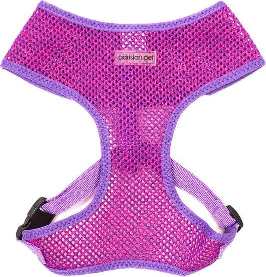 Parisian Pet Girl Dog Harness - Soft Padded Purple/Pink Dog Vest Harness - 100% Mesh Fabric Puppy Harness - Female Cooling Dog Harness for Large Dogs - Idle for Walking, Running, and Hiking - L