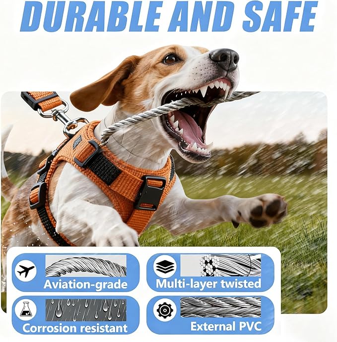 2 in 1 Chew Proof Dog Seat Belt for Car, Heavy Duty Steel Cable Car Harness & Headrest Restraint for Medium & Large Dogs Chewer