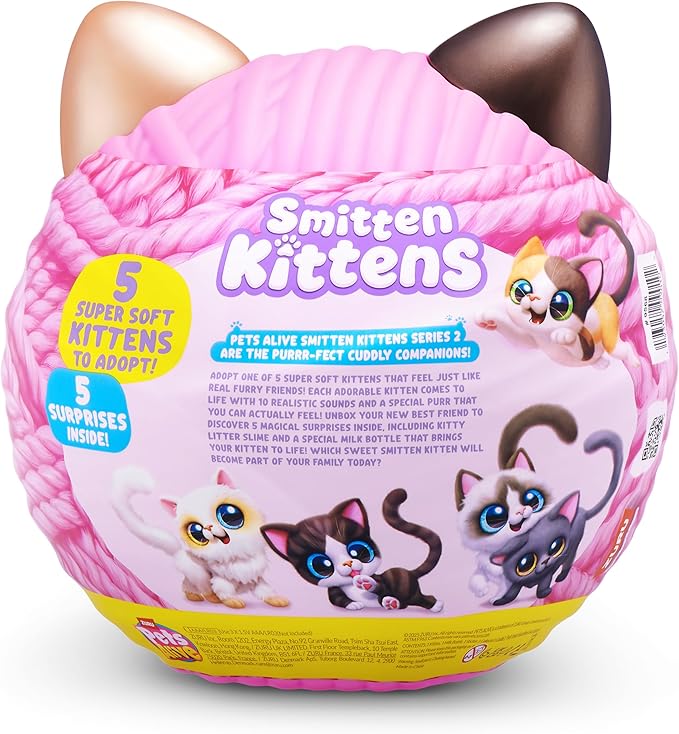 Pets Alive Smitten Kittens Series 2 (British Shorthair) by ZURU – Interactive Plush Cat Toy with 10 Sounds, Surprise Unboxing, Soft Collectible Pet for Ages 3+