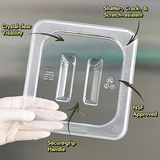CURTA 6-Pack 1/6 Size 6" Deep NSF Polycarbonate Food Pans with Handled Lids & Drain Trays | Dishwasher & Freezer Safe Clear Container for Prep Tables, Buffet, Salad Bar, Commercial & Home Kitchen