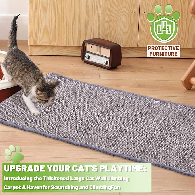 Natural Sisal Cat Scratcher Mat, Wall Scratcher Carpet, Cat Climbing Wall, Large Tall Scratching Post, Sofa Protector, Scratching Mat Pad for Indoor Cats (Gray, 78.7" Lx15.7 W, 1PC)