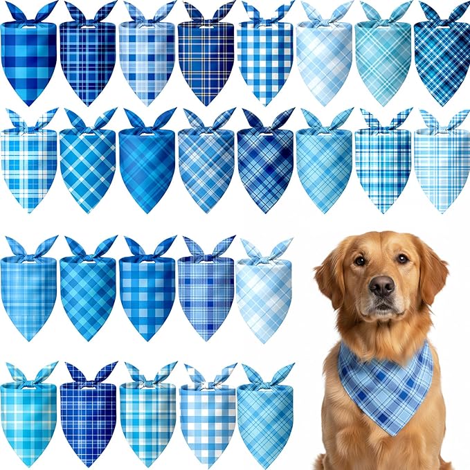 Abbylike 200 Pcs Winter Plaid Dog Bandanas Bulk Blue Bandanas for Dogs Triangle Kerchief Bibs Scarf for Pet Winter Costume Photo Props Accessories Pet Shops Cats Grooming Adoption Events, 25 Styles