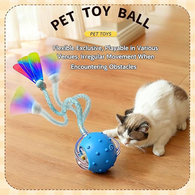 Interactive Cat Toys for Indoor Cats with 3 Interchangeable Tails - Automatic Moving & Chirping Ball, Self Play Toy for Playful Kittens & Bored Cats Home Alone (Green)