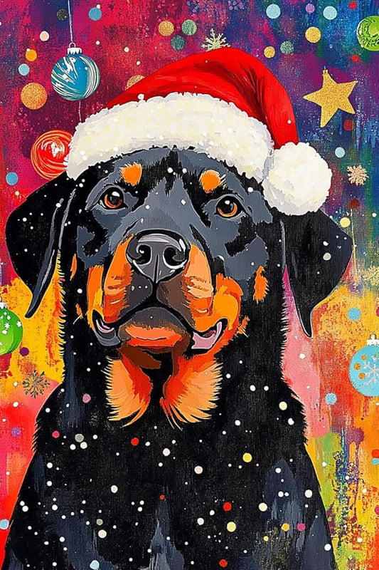 Rottweiler Wearing A Santa Hat Diamond Art Kits for Adults, Christmas DIY 5d Diamond Painting Kits for Beginners, Can Be Used As A Gift for Home and Wall Decoration 16 * 20Inch
