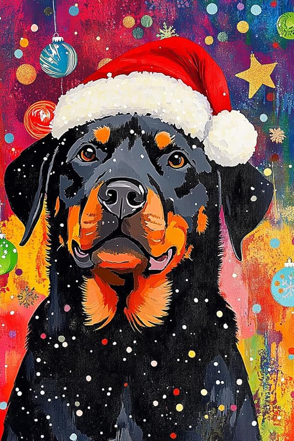 Rottweiler Wearing A Santa Hat Diamond Art Kits for Adults, Christmas DIY 5d Diamond Painting Kits for Beginners, Can Be Used As A Gift for Home and Wall Decoration 18 * 25Inch