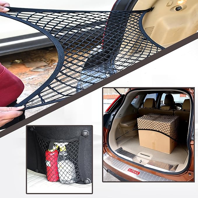 2 Pcs Small Cargo Net, 21.6 ×9.8in Car Storage Net Pocket Automotive Cargo Nets Stretchable Cargo Net Storage Mesh Net with 8 Mounting Screws and Hooks Cargo Netting for SUV Car Truck