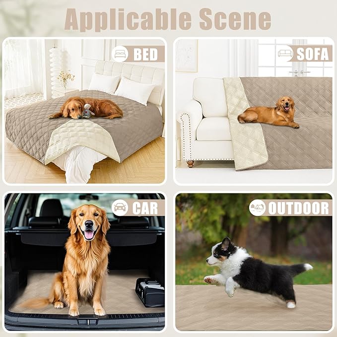 Smiry Waterproof Dog Bed Cover Blanket 82x82, Soft Reversible Pet Blanket, Washable Leakproof Cats Dogs Couch Cover for Sofa, Couch, Furniture, Lattice, Taupe/Beige