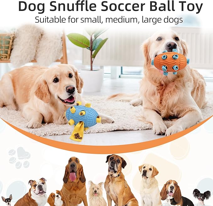 Dog Puzzle Toy,Football Dog Chew Toy for Small Medium Large Dogs, Interactive Hide and Seek Treat Dispensing Chew Toys for Aggressive Chewers, Tough Slow Feeder for Teeth Cleaning Orange
