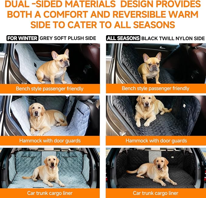 PETTALK Dual-Sided/Reversible Suitable for All Seasons Pet Car Seat Cover, Upgrade Waterproof Dog Seat Hammock/Bench/Cargo Liner, Heavy Duty, Scratch-Proof, Fits Most Vehicle,Eco-Friendly