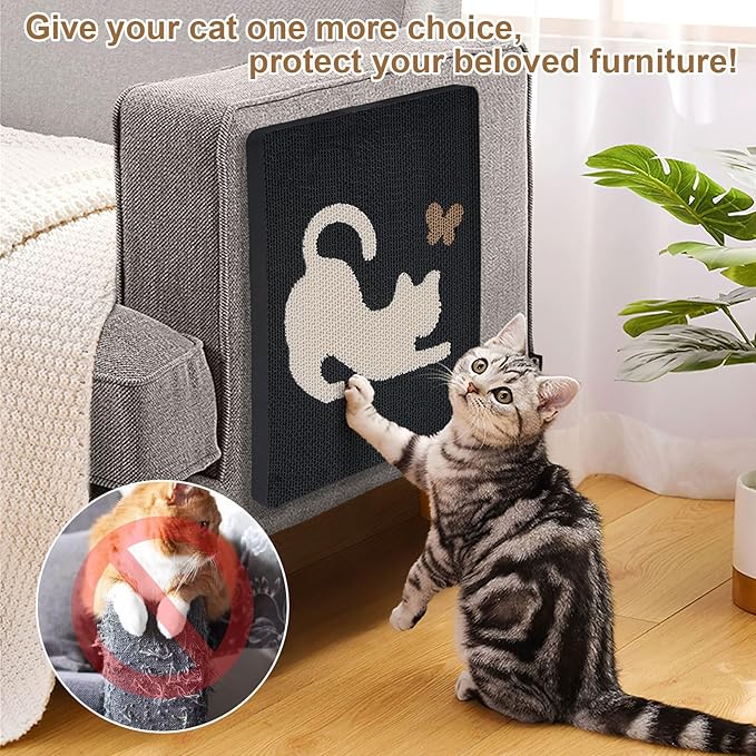 Ownpets Wall Cat Scratcher, Cute Vertical Cat Scratching Board, Wall Mounted Cat Scratch Pad for Wall, Glass, Wood, and Tile, Furniture Protector, Black