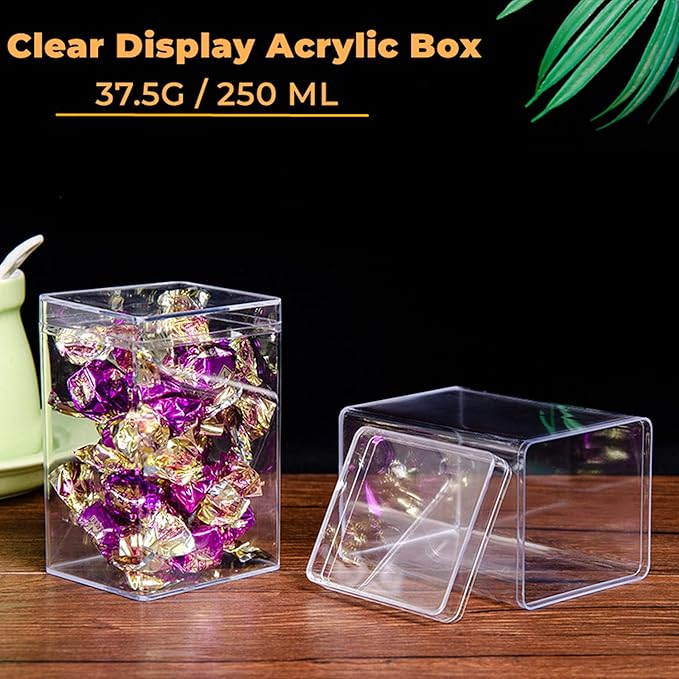 Small Acrylic Box, Clear Box with Lid 2 Pack Transparent Display Box Plastic Square Cube Containers Storage Box for Birthday Valentine's Day Party Favor Candy Pill and Tiny Jewelry