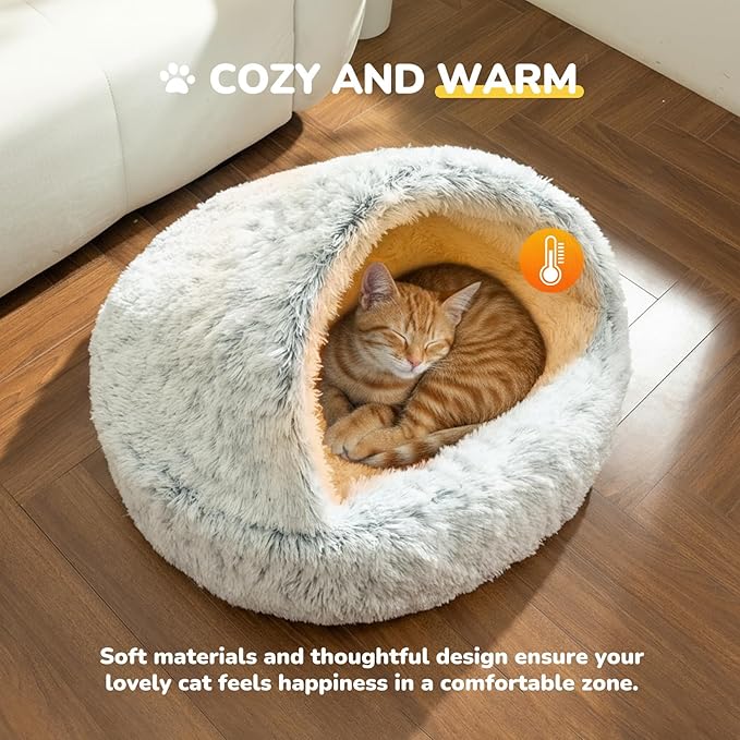 CATISM 31.5" Lx31.5 W Large Cat Beds for Indoor Cats Dogs - Cat Bed Calming Nest, Self Warming Cave, Cozy Pod for Cats or Dogs, Removable Washable Cove with Non-Slip Bottom for Large Cats Dogs