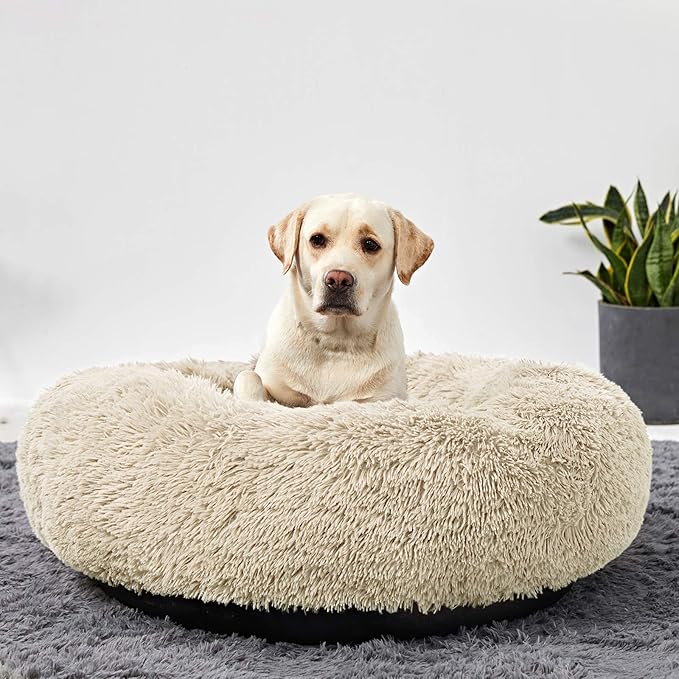 Washable Dog Round Bed Large, Donut Dog Bed Large Dog, Comfy Dog Calming Cuddler Bed