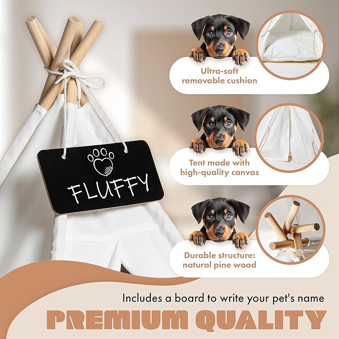 Blueppyness Pet Teepee Tent with Storage Bag Small Dog Beds Medium Sized Dog Up to 20 lbs Cat Beds for Indoor Cats Cama para Perros Pequeños Bunny House Indoor Bed Bunny Casa para Gatos
