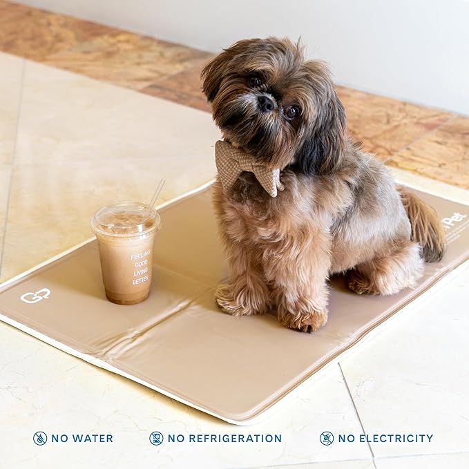 The Green Pet Shop Cool Pet Pad - Extra Small, Latte- Self-Cooling, Pressure Activated Mat for Dogs & Cats from 0-8 lbs - Non-Toxic Gel, No Water Needed