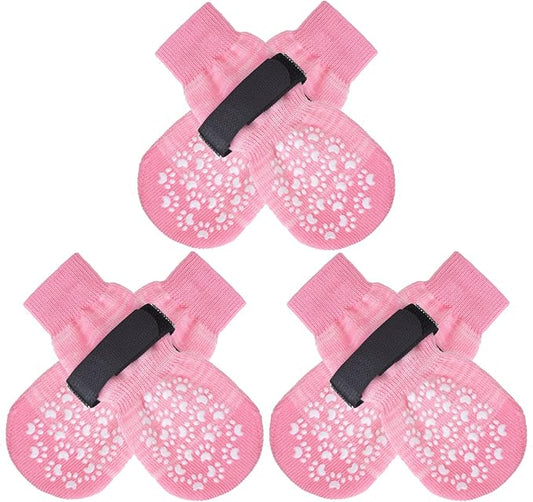 EXPAWLORER Double Side Anti-Slip Dog Socks with Adjustable Straps-Strong Grips Traction Control for Indoor on Hardwood Floor Wear,Best Paw Protector for Puppy Small Medium Large Dogs,X-small (6 Count)