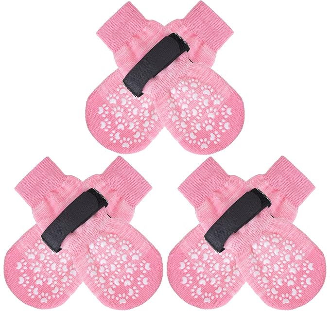 EXPAWLORER 6PCS Anti-Slip Dog Socks to Prevent Licking Paws,Dog Shoes for Hot Pavement,Best Paw Protector Traction Control on Hardwood Floor,Dog Booties for Puppy Small Medium Large Senior Dogs