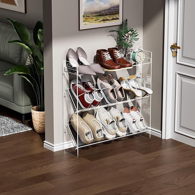 Acrylic Shoe Rack 3-Tier Clear Shoe Organizer for Closet, Shoe Shelf Storage for Entryway (Clear, 27.5“×6.7”×27“)