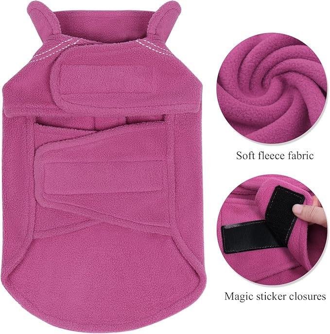 VIVAGLORY Dog Fleece Coat Warm Jacket with Hook and Loop Fastener, Easy to Take on and Off, Winter Vest Sweater for Small Medium Large Dogs Puppy Windproof Clothes for Cold Weather, Fuchsia, XL