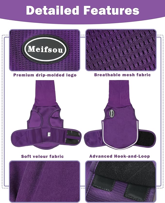 Dog Anxiety Vest with Hood, Skin-Friendly Thunder Jacket for Dogs, All-in-One Dog Calming Shirt with Hood for Thunder, Fireworks, Separation - Keep Pet Calm Without Medicine, Purple, M