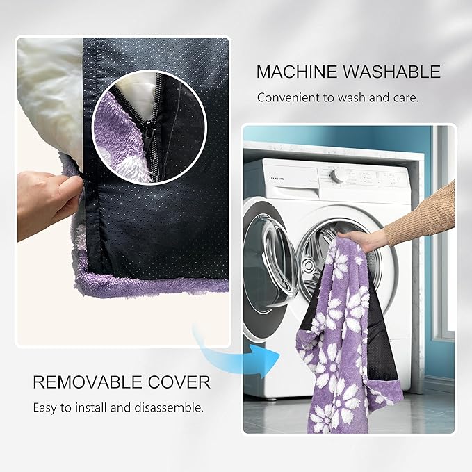 Dog Beds for Extra Large Dogs, Cute Thick Dog Bed for Crate Kennel, Fluffy Pet Bed with Removable Washable Cover and Anti-Slip Bottom, 41"x 28", Purple Flower