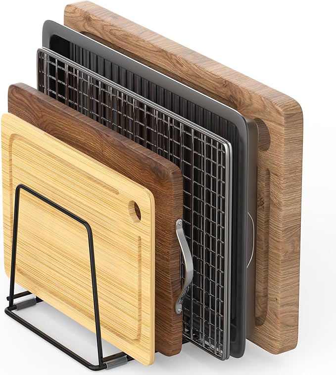 Cutting Board Organizer Kitchen Organizer Rack for Cutting Board, Bakeware, and Cookie Sheet, 5-Slot Heavy-Duty Steel Cookware Holder,Rust-Resistant with Anti-Slip Feet (1, Large)