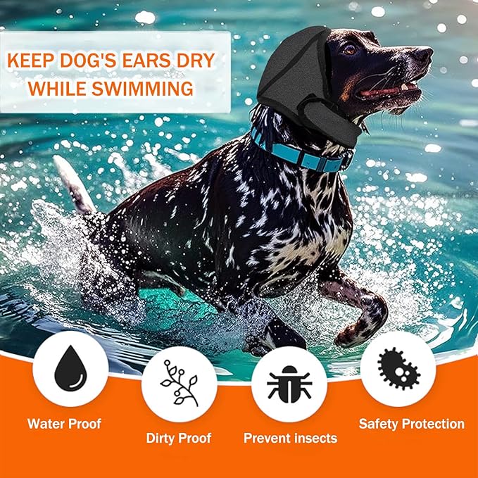BAMY Swimming Waterproof Dog Ear Caps, Calming Large Dog Ears Cover, Pet Shower Muffs for Ear Protection for Bath for Grooming (Gray, M (Head Circumference 14"-19"))