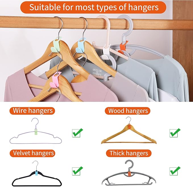 SLMT Space Saving Hanger Extender Hooks - 200PCS, Fits Plastic, Velvet, Wooden, Wire & Heavy Duty Hangers Closet Organizer
