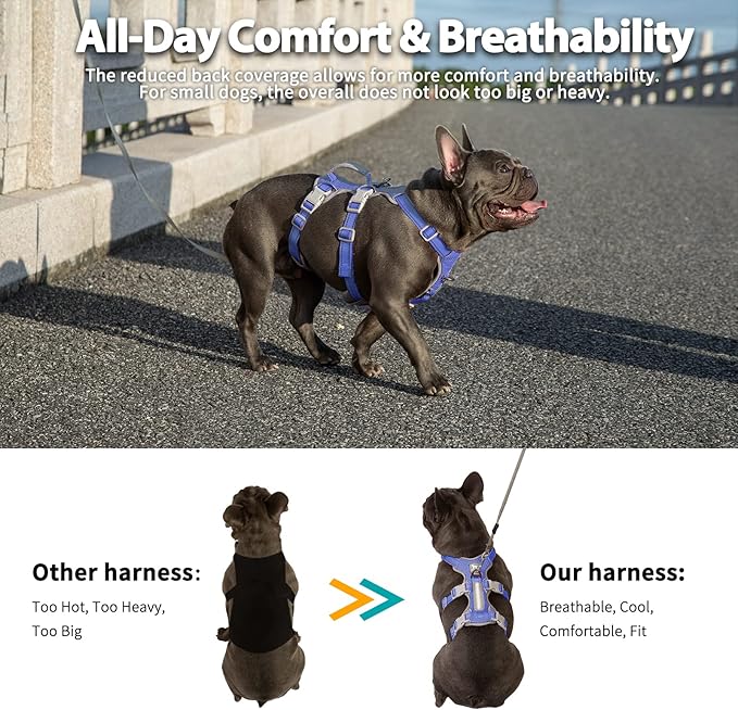 Huntboo Escape Proof Dog Harness, No Pull Reflective Harness with Lift Handle, Adjustable Pet Vest with Front and Back Leash Clips for Small Medium Large Dogs Walking Hiking Training (Vista Blue,XL)