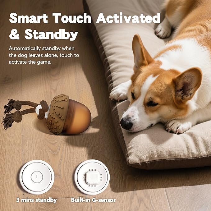 Interactive Dog Toys, Automatic Moving Rolling Dog Toys to Keep Them Busy, Motion-Activated Bouncing Vibrating Dog Ball for Small/Medium/Large Dogs (Acron)