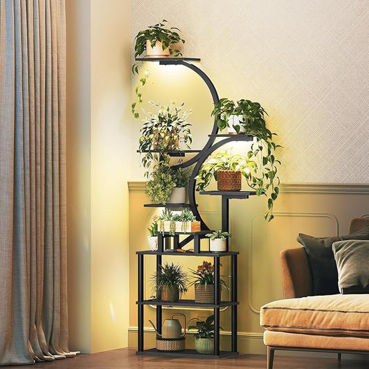 Plant Stand Indoor with Grow Lights, 9-Tier Metal Plant Stand, 69'' Tall Corner Display Shelf for Indoor Plants, for Living Room, Patio, Bedroom, Black PT01BB