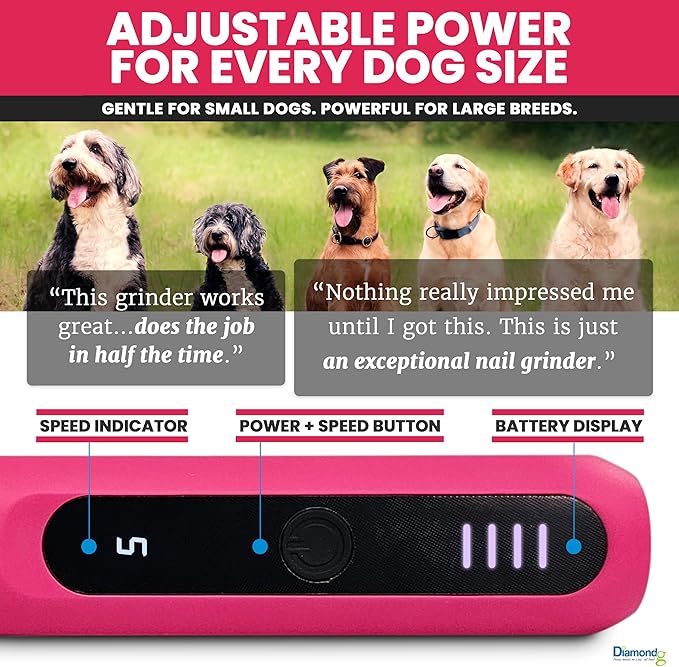 Diamondg Cordless Micro Dog Nail Grinder with Quiet Sound & LED Tip for Large & Small Dogs, 4hrs. Runtime - Electric Dog Nail Trimmer, Heavy Duty Rotary Tool Alternative to Toenail Clippers & Filers