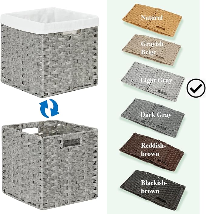 Bidtakay Wicker Cube Baskets with Liners Cube Storage Organizer for Shelves Closet 11 inch 2 Pack Decorative Hand-Woven Imitation Wicker Storage Bins for Organizing Pantry Bedroom Light Grey