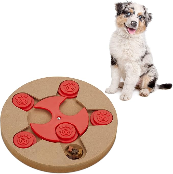 Relaxdays Intelligence Toy for Dogs, Hide Treats, Interactive Dog Toy, Intelligence, MDF, Natural/Red