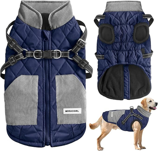 Mosucoirl Warm Dog Coats Pet Clothes, Waterproof Dogs Jacket Reflective Pet Outfits Winter Dog Cold Weather Coat Cozy Snow Jackets Vest for Small Medium Large Dogs Puppy Doggie (NavyBlue, M)