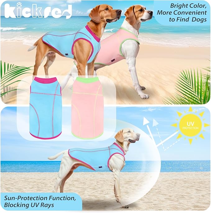 2 Pack Dog Summer Clothes Color Blocking Dog Shirts for Medium/Large Dogs Stretchable Doggy Cooling Vest Breathable Sun Protection Shirt Fashion & Bright Color for Boys Girls