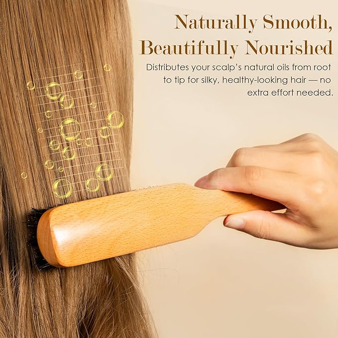 Slick Back Hair Brush for Women Men, Natural Soft Boar Bristle Hair Brush for Thin & Fine Hair, Medium Hardness Smoothing Hairbrush for Polishing, Deepening & Styling