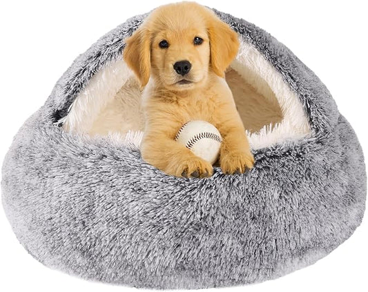 Hooded Dog Bed for Small Dogs, Nest Dog Beds, Washable Cute Cat Cave Bed, Cozy Nook Pet Bed for Dogs or Cats, Anti-Slip Puppy Bed Fits up to 22 lbs Pets(Grey, 20" x 20")