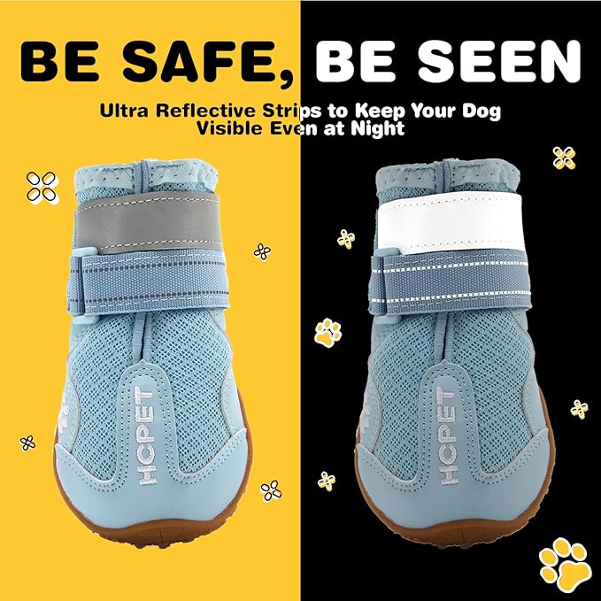 Hcpet Dog Shoes, Dog Boots for Small Dogs, Breathable Medium Dog Booties Paw Protector for Summer Hot Pavement, Winter Snowy Day, Outdoor Walking, Indoor Hardfloors Anti Slip Sole Blue Size 3