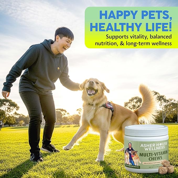 Asher House Wellness Dog Multivitamin Chews - Dog Vitamins and Supplements, Soft Chew for Pet Dogs with Probiotics, Flaxseed, Colostrum - Comprehensive Health Support from Puppy to Senior, 120 Chews