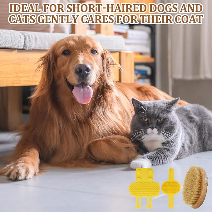 Deshedding Dog Brush for Short Haired Dogs and Cats with Band，and 2 Pcs Silicone Grooming Brushes, ReReduces Shedding, Non-Slip Grip, Gentle Grooming