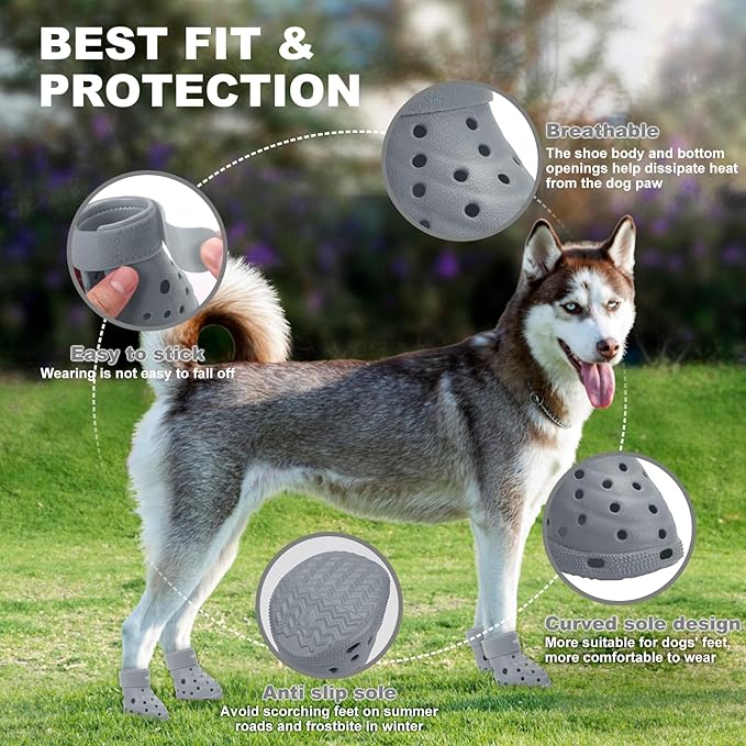 Dog Shoes Breathable Dog Shoe for Hot Pavement, Dog Booties and Paw Protectors, Non-Slip Waterproof Dog Sandals Boots (Gray, M: (2.6’’x2.3'')(L*W))