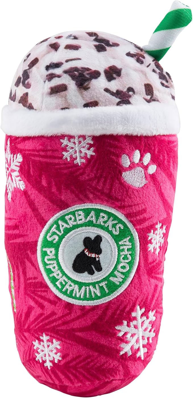Haute Diggity Dog Starbarks Puppermint Mocha, Plush Holiday Christmas Dog Toys with Interactive Squeaker, Stimulating Pet Enrichment, Machine-Washable & Safe Materials for All Breeds, Size Large