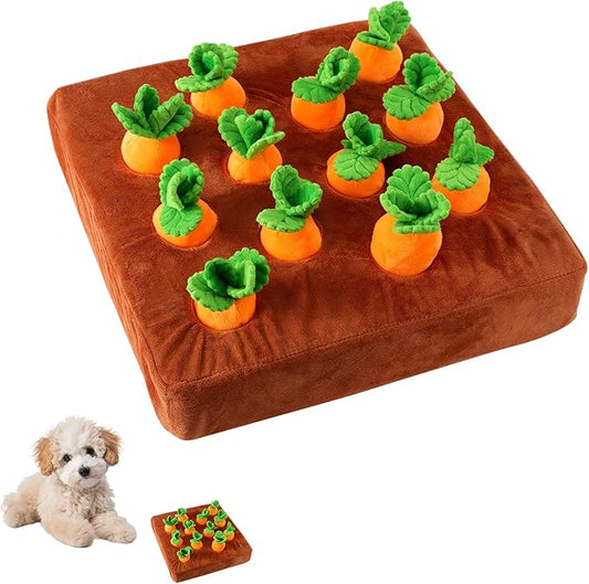 Carrot Dog Toy, Puppy Puzzle Including Snuffle Mat and Removable Soft Carrots Toy Stimulating Fun Cute Interactive Game for Small Dog Brain Training Enrichment Foraging Skill